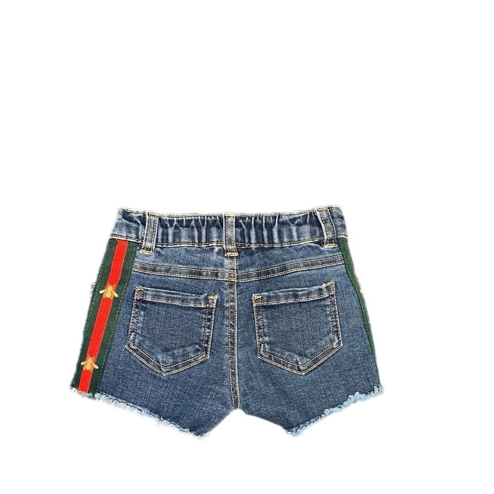 Toddler Denim Shorts W/ Green/Red Bee Side Ribbon - Picture 11 of 12